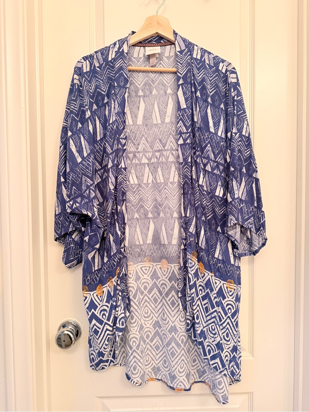 Knox Rose Blue Geometric Open-Front Kimono